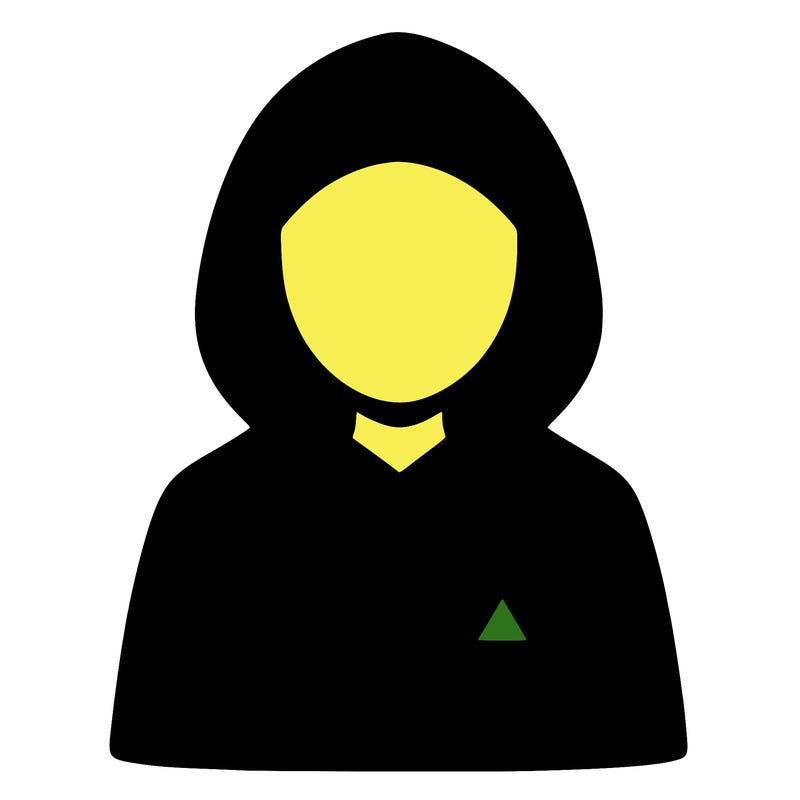 a person with non face waering a hoodie with a small triangle symbol