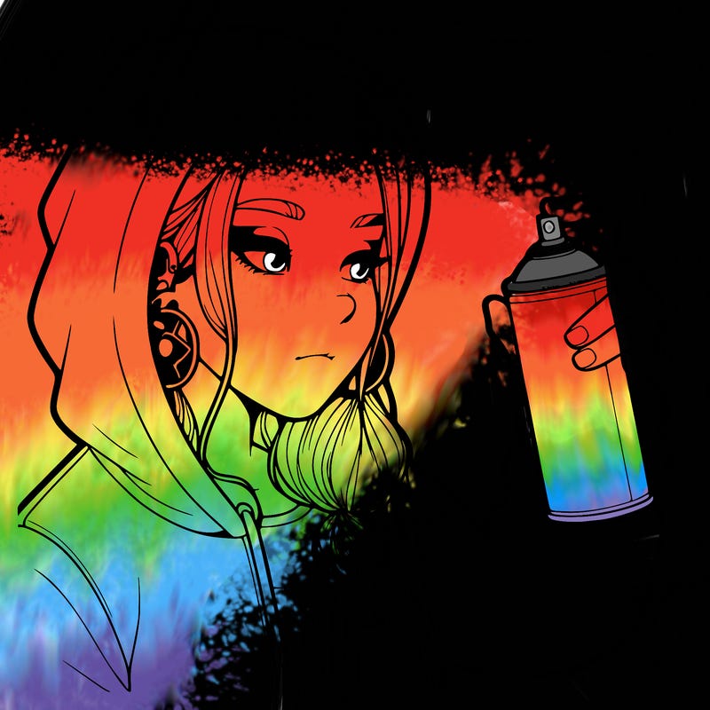 a realistic girl, spray painting