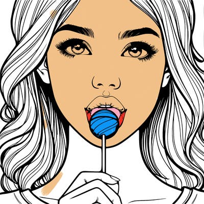 a realistic girl with a lollipop in her mouth