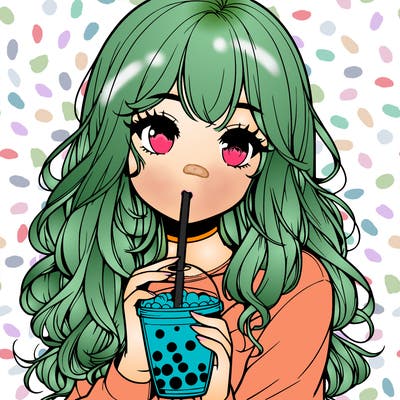 realistic girl drink a boba
