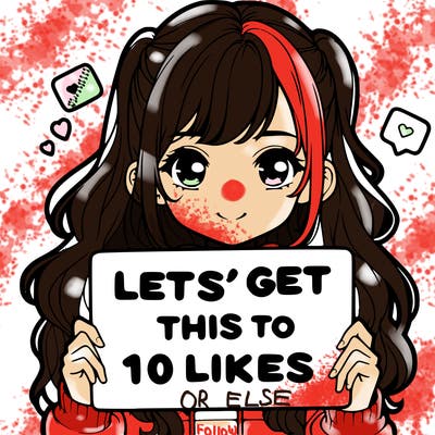 girl holding up sign that says let’s get this to 10 likes realistic