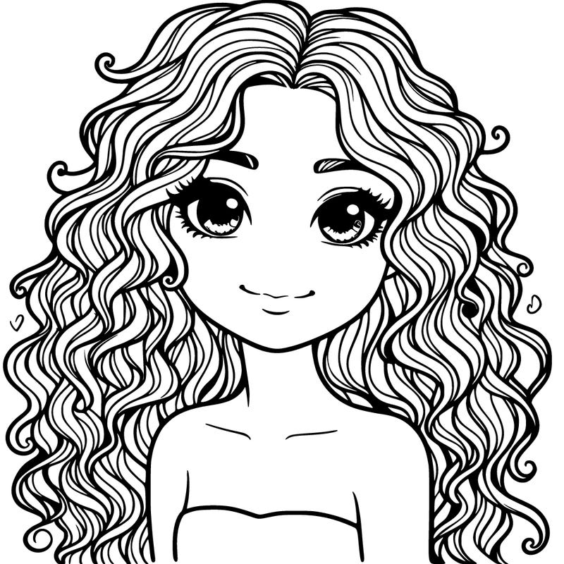 realistic cute woman with curly long hair
