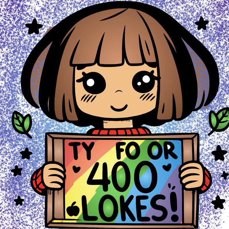 girl holding sign that says “ty for 400 likes!”