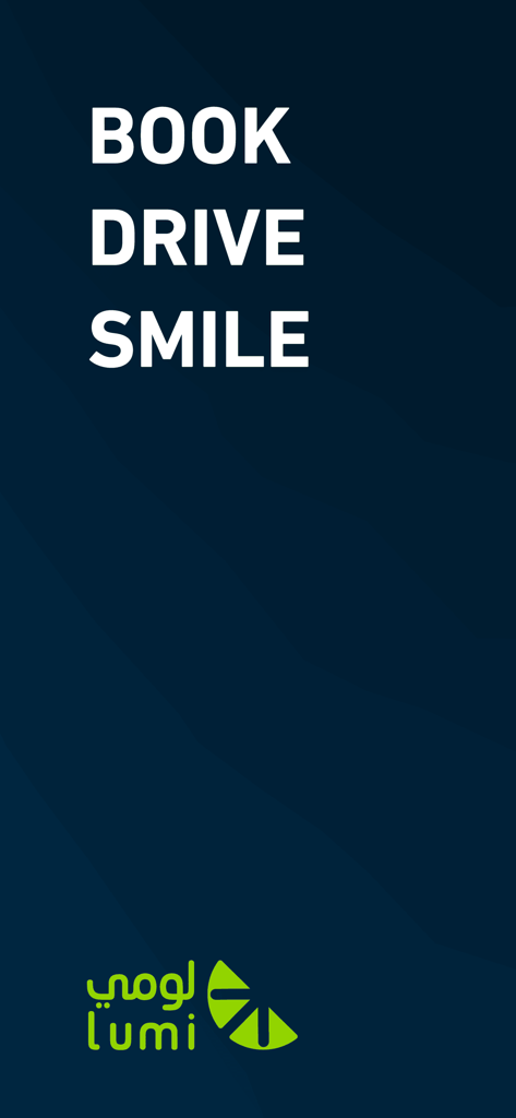 Lumi car rental app slogan Book Drive Smile and company logo