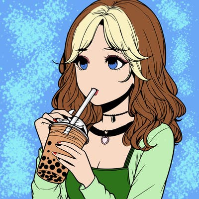 realistic girl drinking boba tea