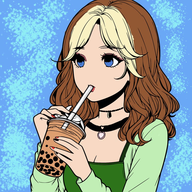 realistic girl drinking boba tea