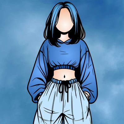 realistic girl faceless with baggy pants and a crop top