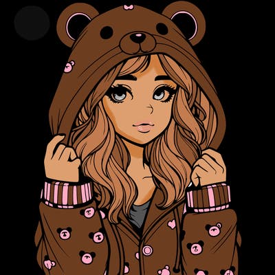 realistic girl in a animal pjs hoodie