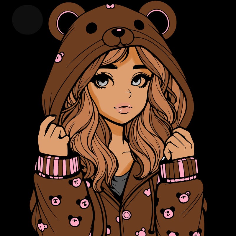 realistic girl in a animal pjs hoodie
