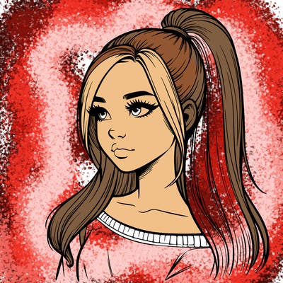 realistic girl with a high ponytail