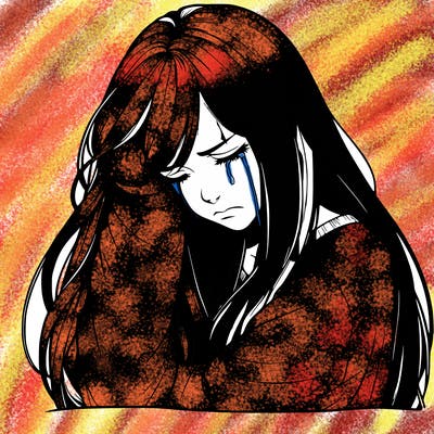 realistic depressed girl with long hair crying