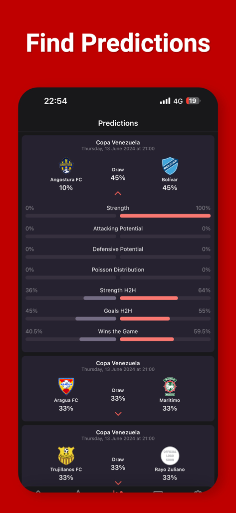 Soccer match predictions and statistics on the Yacine Match app interface