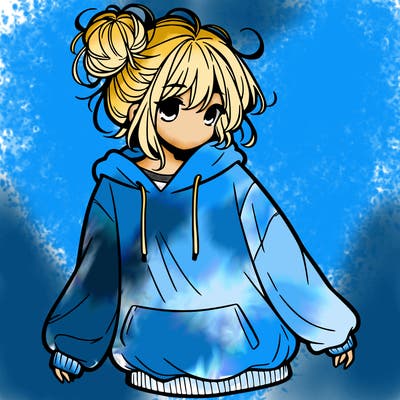 girl with baggy sweatshirt and messy bun