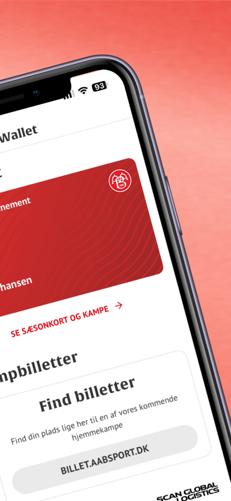 AaB football app digital wallet and ticket management screen
