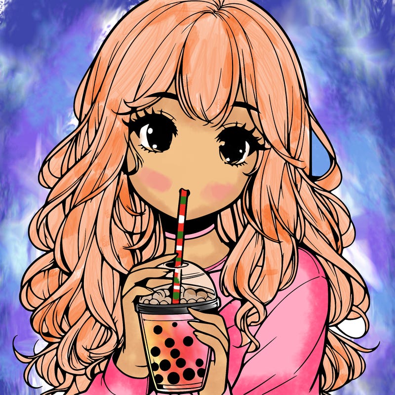 realistic girl drink a boba
