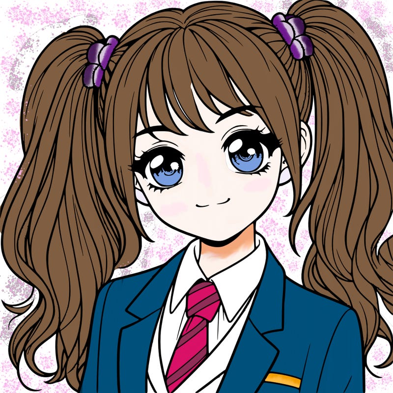 realistic girl with two ponytails and a suit on