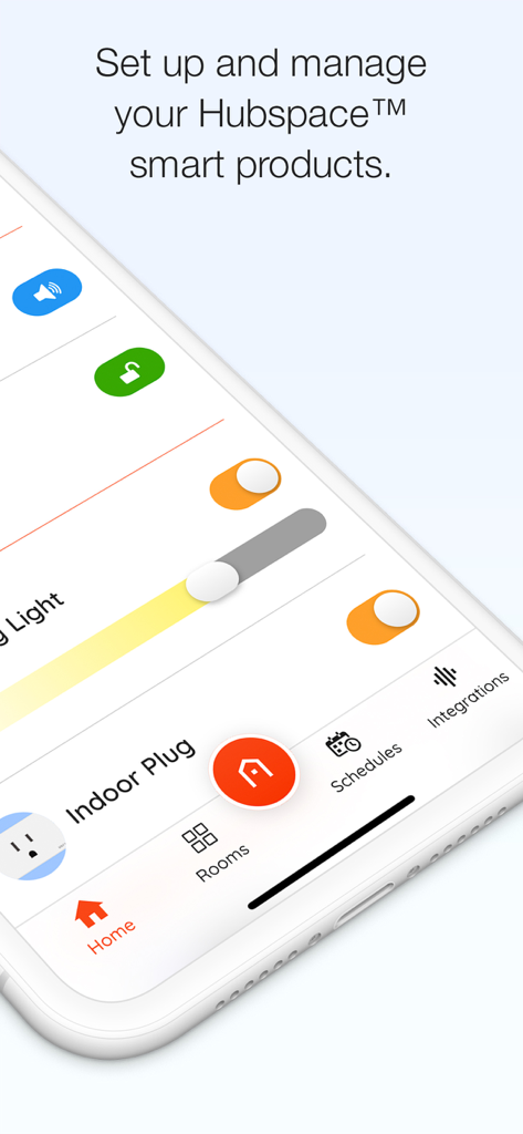 Hubspace - Hubspace app on iPhone screen displaying smart home device management and controls
