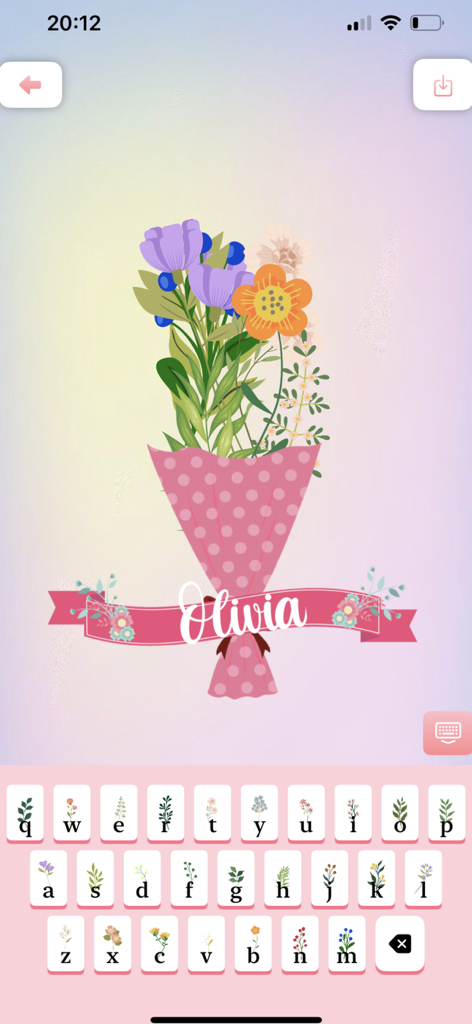 DIY Flower Language Wallpaper - Custom flower language bouquet with the name Olivia and a floral keyboard