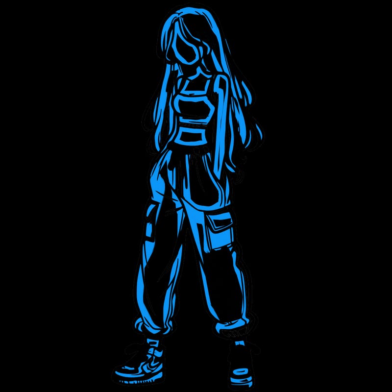 girl in baggy pants crop top and long hair