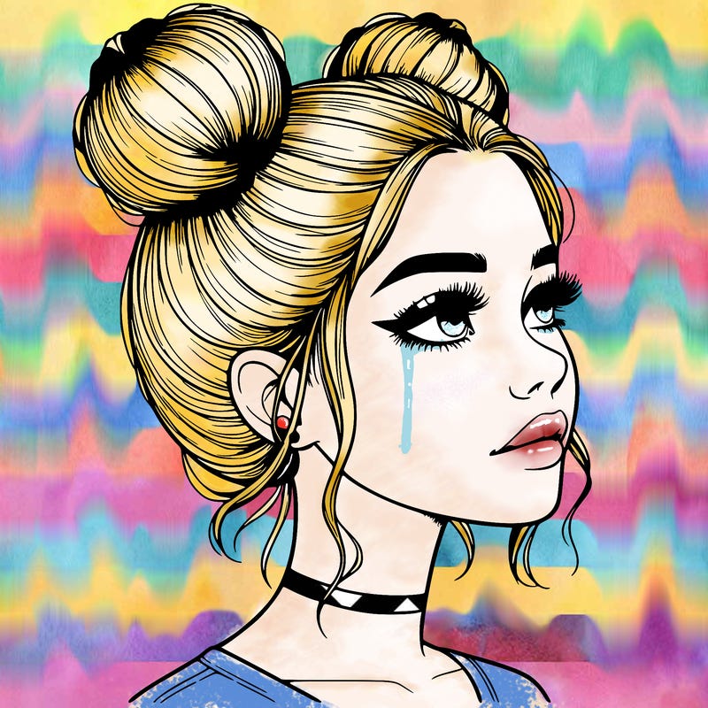 realistic girl with buns on the top of her head