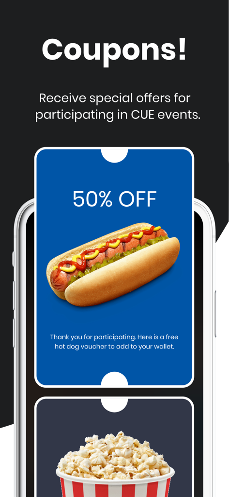 CrowdFX - CrowdFX app screen showing stadium food coupons and participation rewards