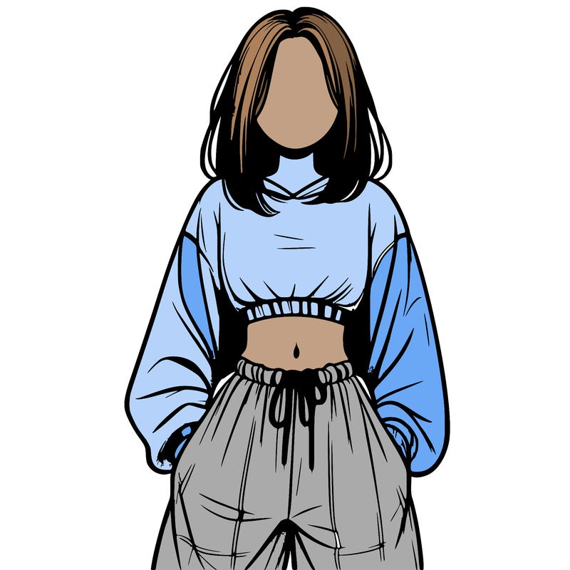 realistic girl faceless with baggy pants and a crop top