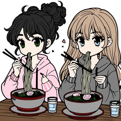 girls eating ramen