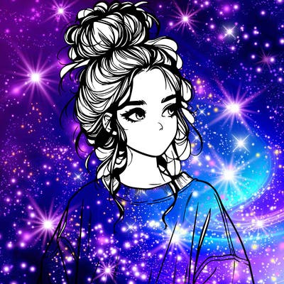 realistic girl with messy bun and oversized clothing