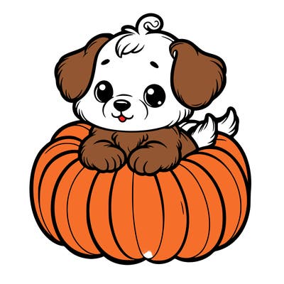 cute little puppy in a pumpkin
