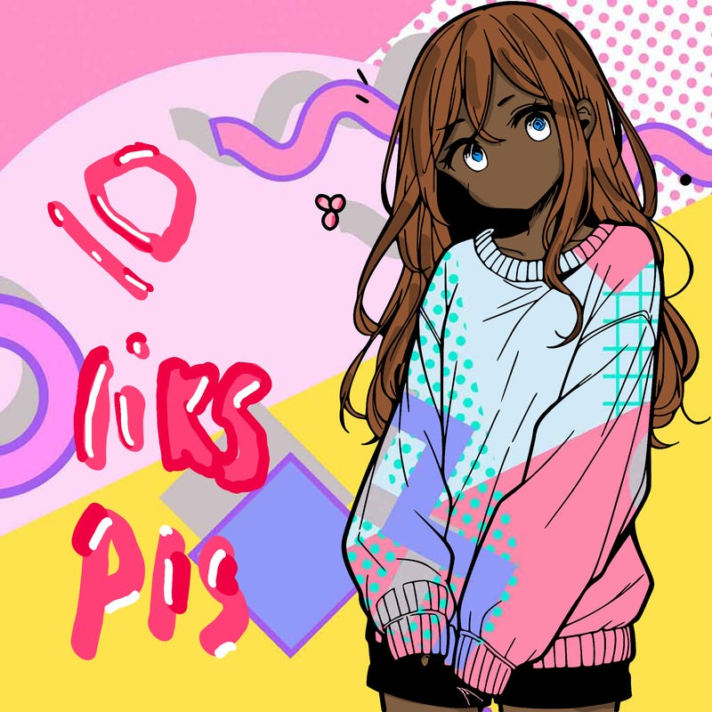 manga teen girl  in a sweater and baggy pants