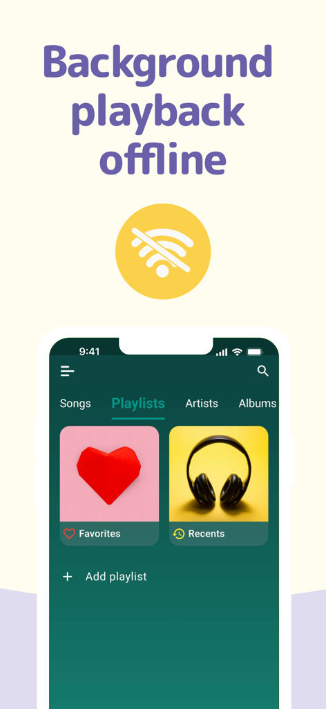 Convert Video to MP3-ClipSong - ClipSongアプリのインターフェース。オフラインのバックグラウンド再生と音楽プレイリストを表示。