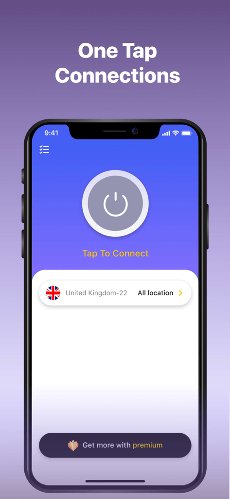 Goose VPN - Goose VPN app interface featuring a large power button for quick one-tap connection and server selection.