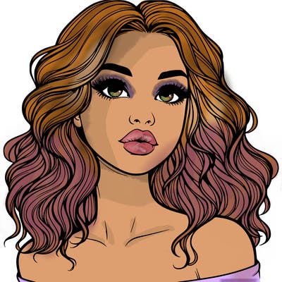 realistic girl with wavy hair and lips