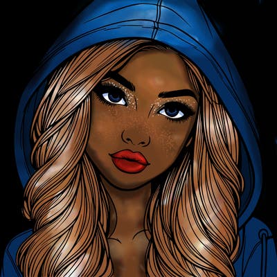 realistic beautiful girl with a hood on