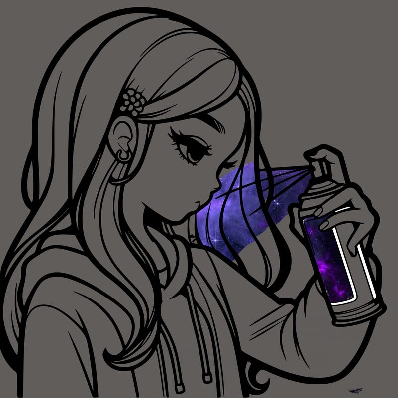 a realistic girl spray painting