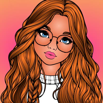 girl with long hair and freckles and glasses realistic