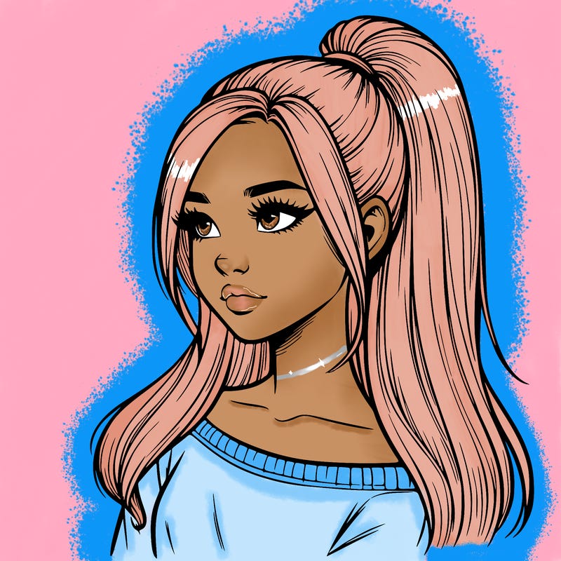 realistic girl with a high ponytail