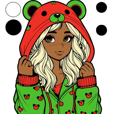 realistic girl in a animal pjs hoodie