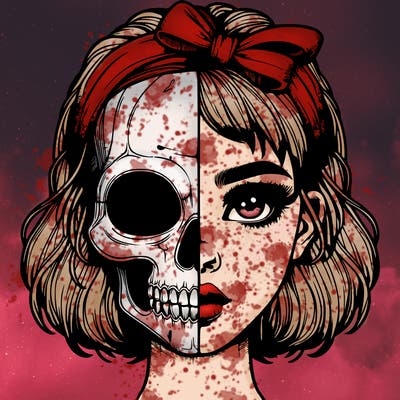 realistic girl with half skull mask