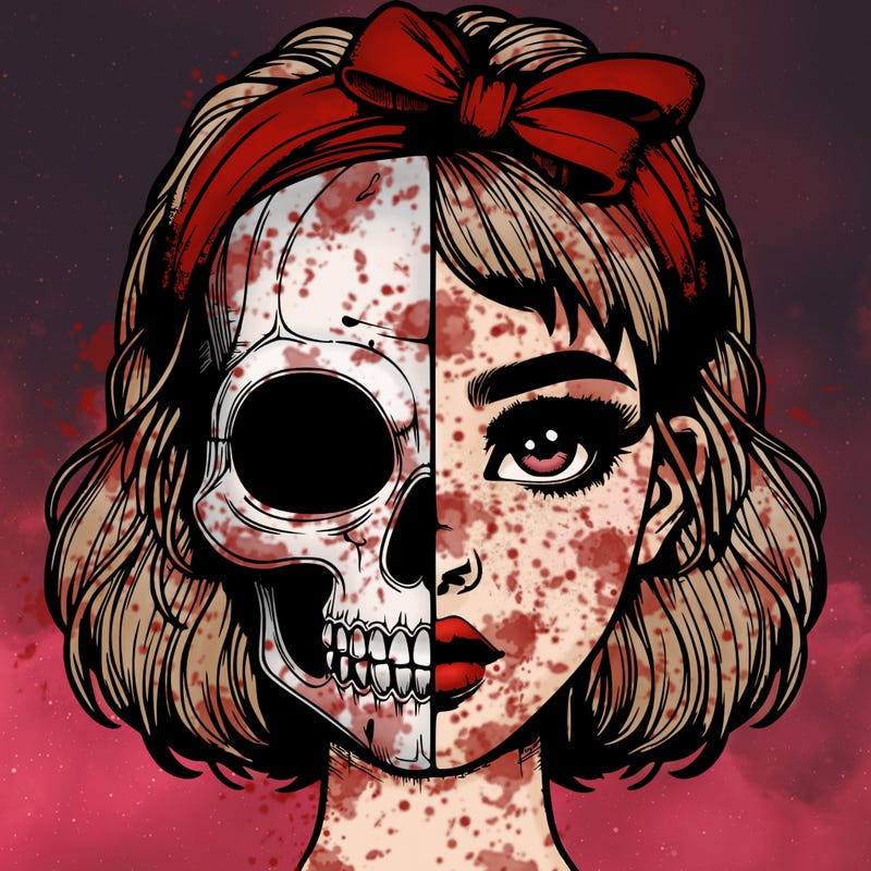 realistic girl with half skull mask