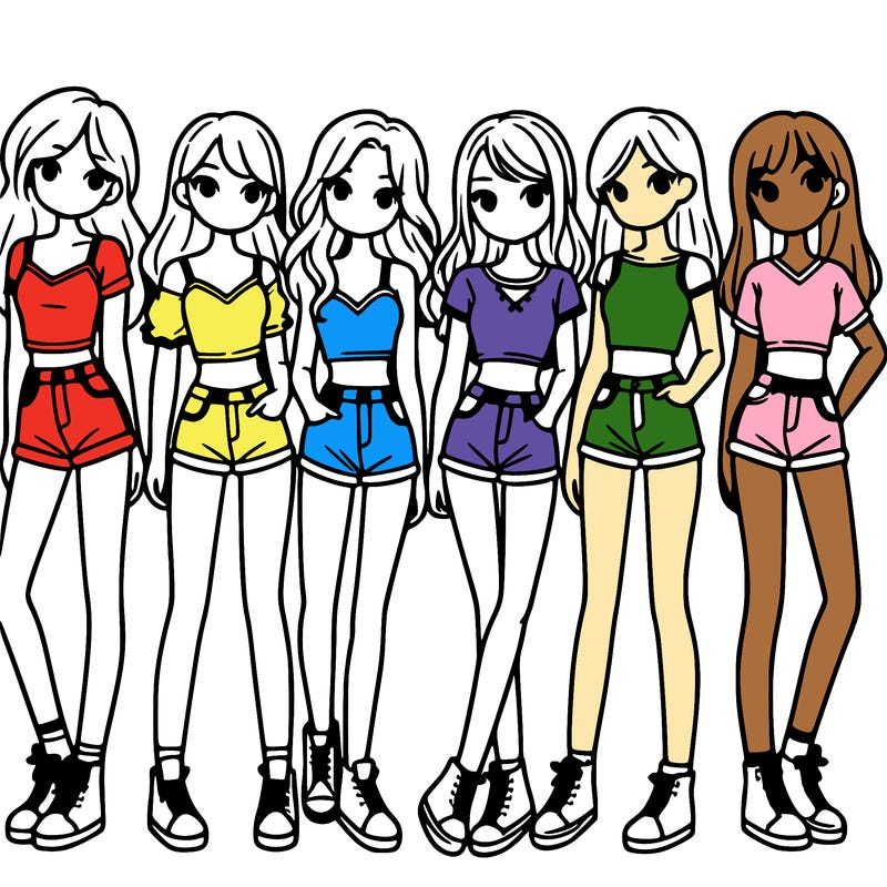 a group of girls wearing crop tops and shorts