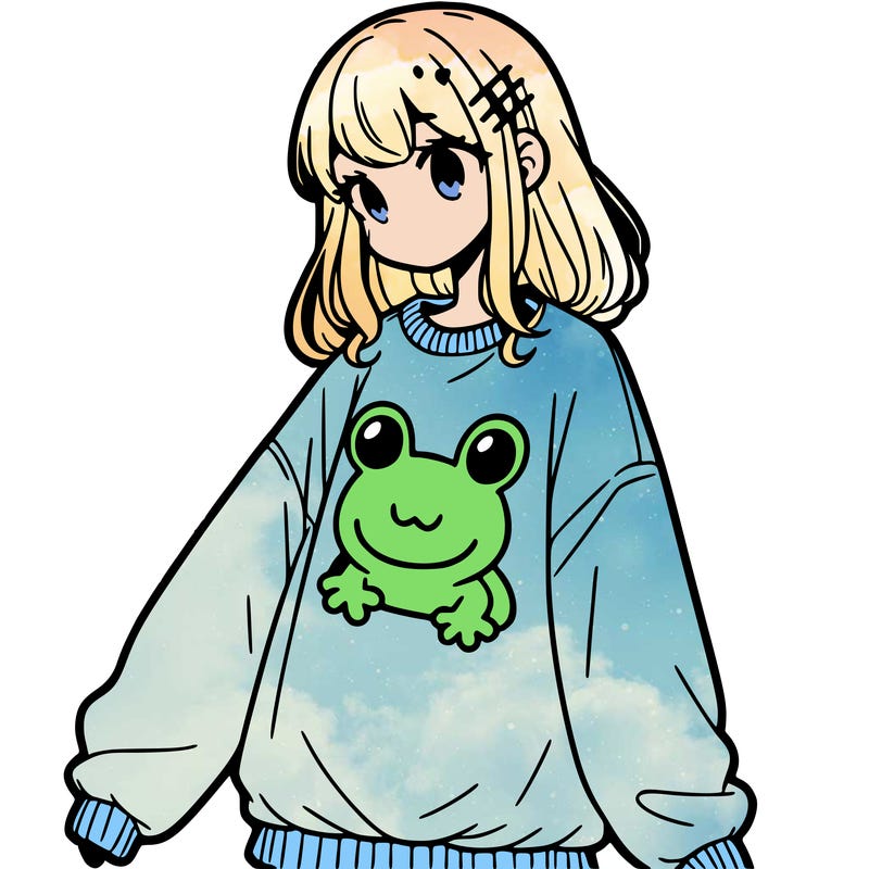 girl wearing frogging sweatshirt