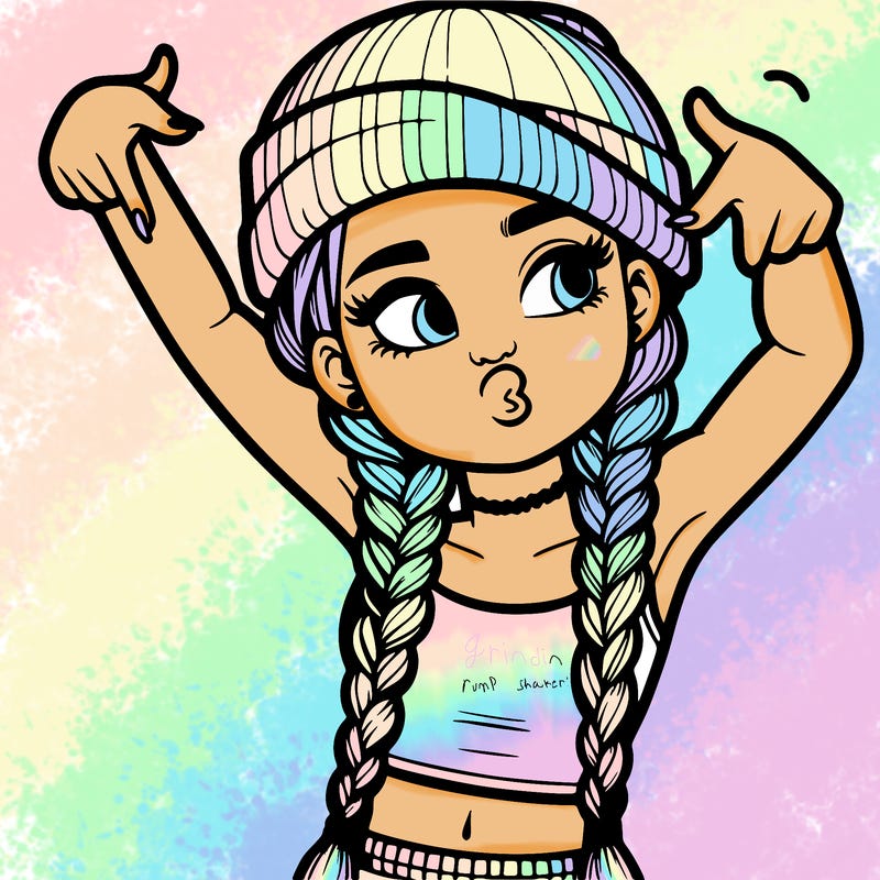 realistic teenage girl with braids and a beanie and crop top doing 🫶🏼