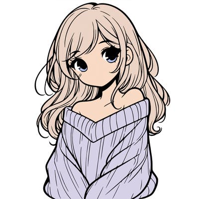 shy pretty girl wearing a sweater that is falling off one shoulder portrait