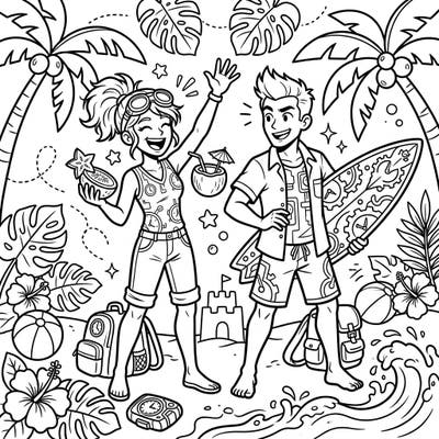 Get ready for an epic summer adventure with our dynamic Temporal Agents! This vibrant coloring page captures the excitement of a beach vacation, blending futuristic fun with tropical relaxation.