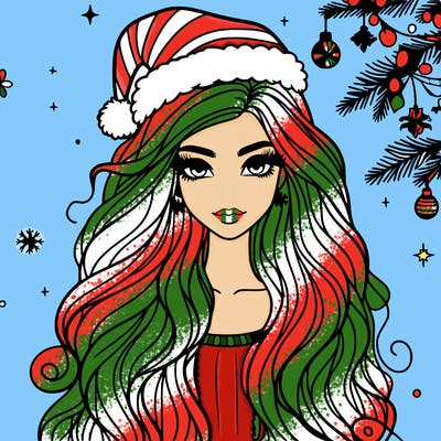 christmas fashionable female model and long hair