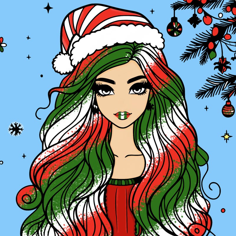 christmas fashionable female model and long hair