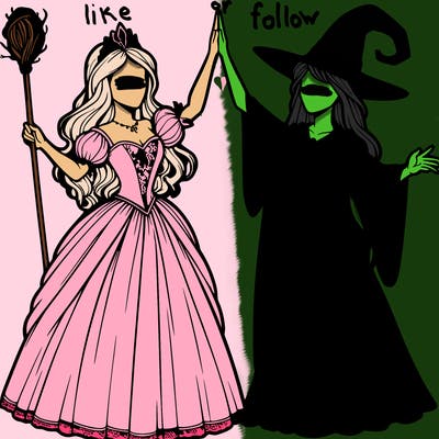 detailed realistic split of a princess and a witch