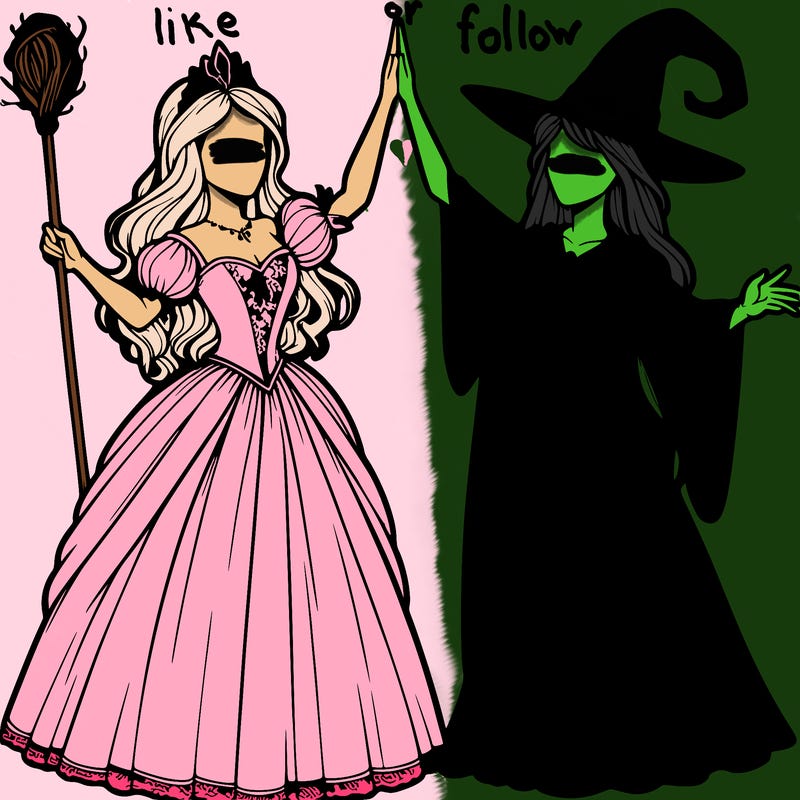 detailed realistic split of a princess and a witch