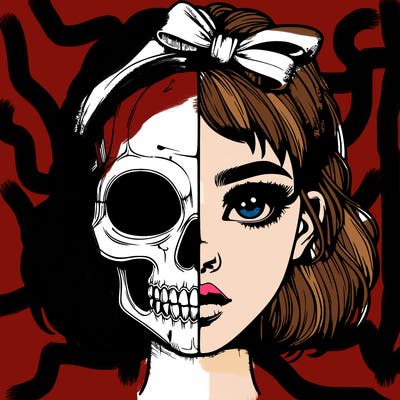 realistic girl with half skull mask